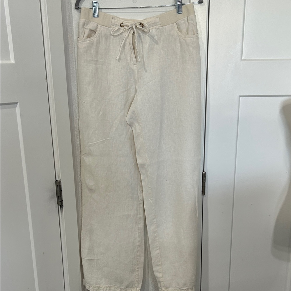 JM collection Women's Cream Wide Leg Pants summer linen vacation beachy crisp